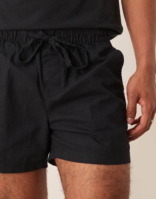 ASOS DESIGN Slim Shorter Length Shorts In Black Linen Blend