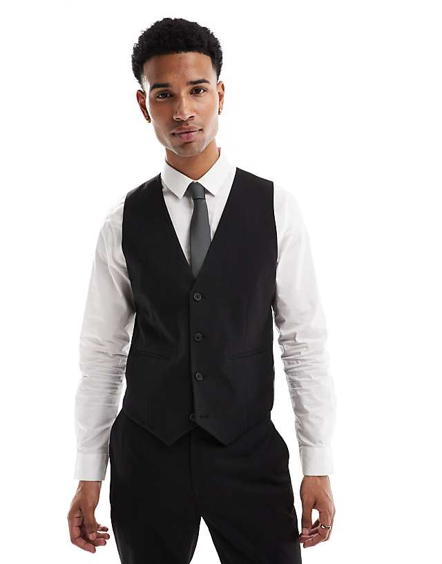 ASOS DESIGN Slim Suit In Subtle Black Herringbone