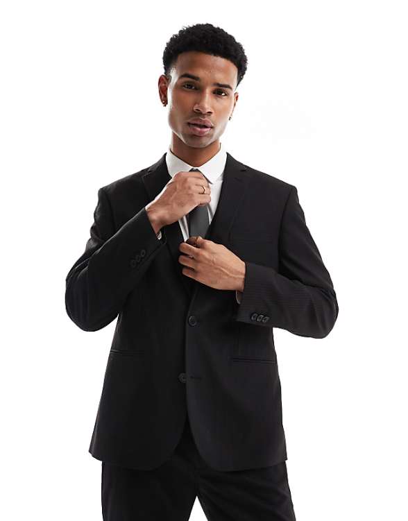 ASOS DESIGN Slim Suit In Subtle Black Herringbone