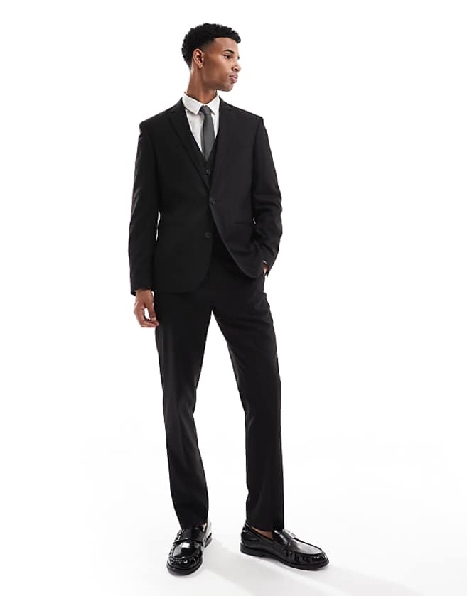 ASOS DESIGN Slim Suit In Subtle Black Herringbone