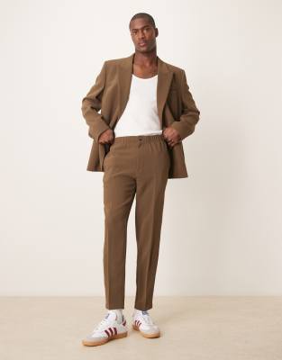 ASOS DESIGN Slim Suit With Linen In Khaki Texture
