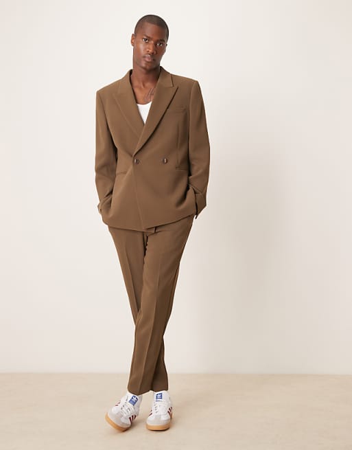ASOS DESIGN slim suit with linen in khaki texture
