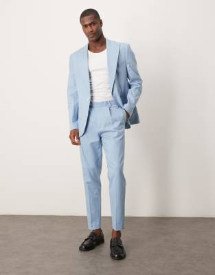 ASOS DESIGN Slim Suit With Linen In Light Blue