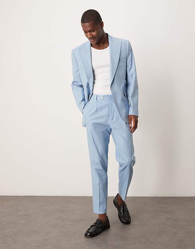 ASOS DESIGN slim suit with linen in light blue