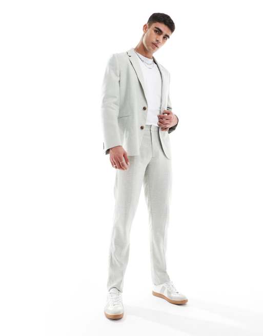 ASOS DESIGN Slim Suit With Linen In Light Green Herringbone