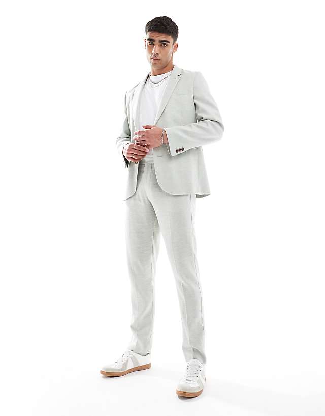 ASOS DESIGN slim suit with linen in light green herringbone
