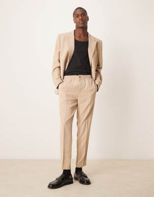 ASOS DESIGN Slim Suit With Linen In Stone Texture