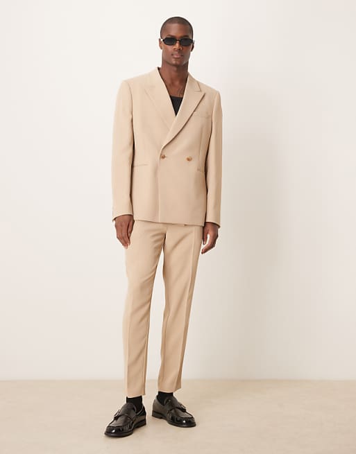ASOS DESIGN Slim Suit With Linen In Stone Texture