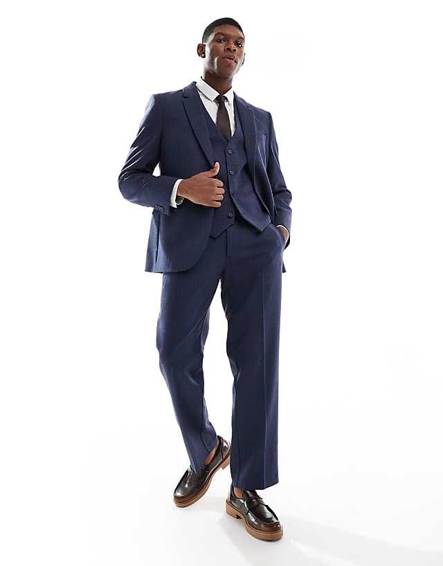 ASOS DESIGN Slim Suit With Wool In Blue Herringbone