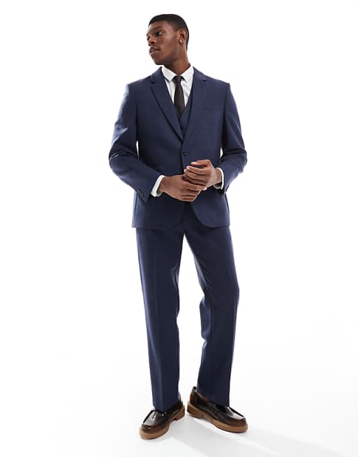 ASOS DESIGN Slim Suit With Wool In Blue Herringbone