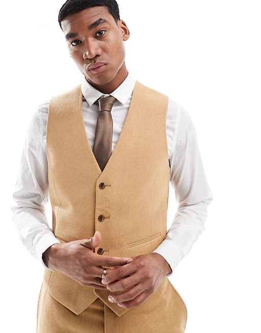 ASOS DESIGN Slim Suit With Wool In Camel Basketweave