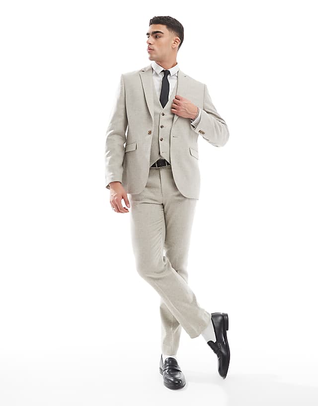 ASOS DESIGN slim suit with wool in stone tweed