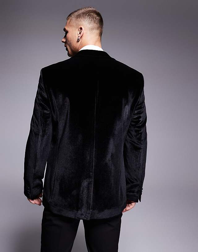 ASOS DESIGN Slim Velvet Tuxedo Blazer In Black