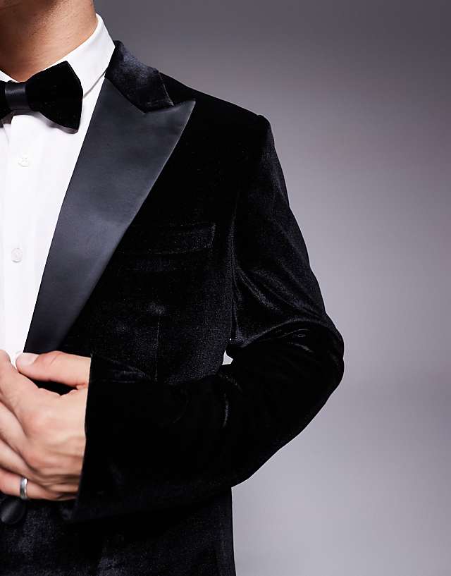 ASOS DESIGN Slim Velvet Tuxedo Blazer In Black