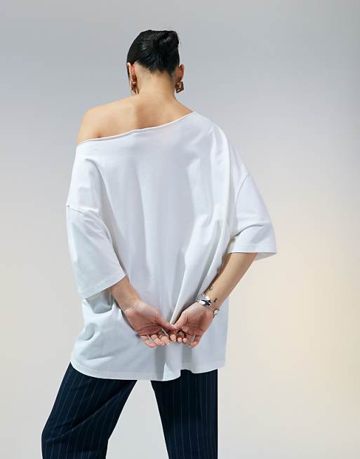 ASOS DESIGN Slouchy Off Shoulder Oversized Tee In White