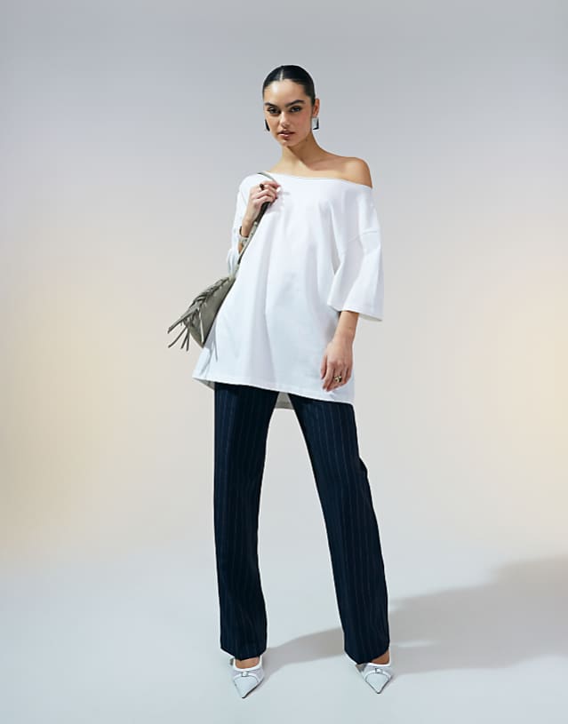 ASOS DESIGN Slouchy Off Shoulder Oversized Tee In White