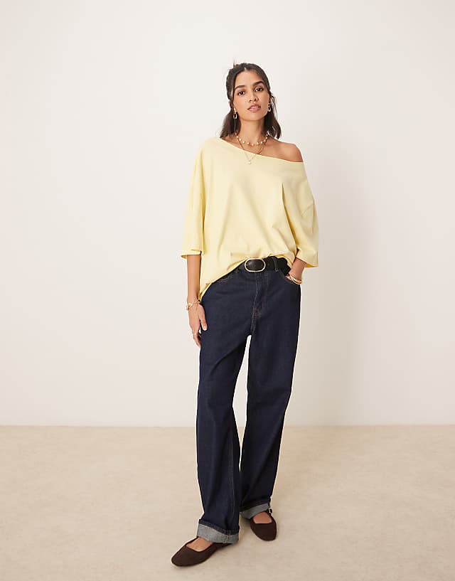 ASOS DESIGN Slouchy Off Shoulder Oversized Tee In Buttermilk