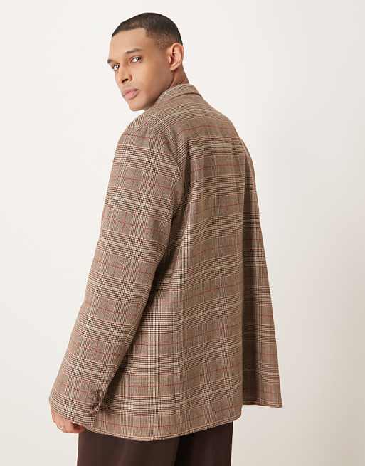 ASOS DESIGN Slouchy Oversized Blazer In Brown Check