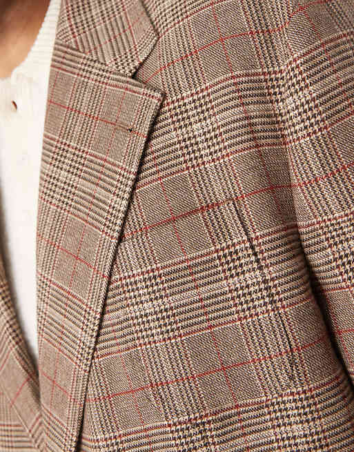 ASOS DESIGN Slouchy Oversized Blazer In Brown Check