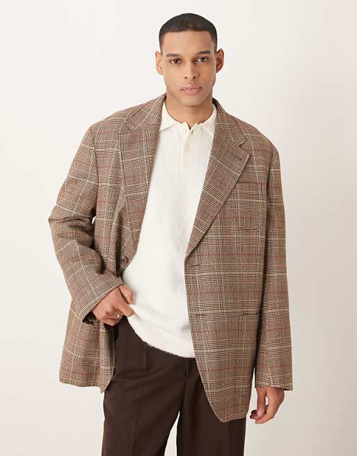 ASOS DESIGN Slouchy Oversized Blazer In Brown Check