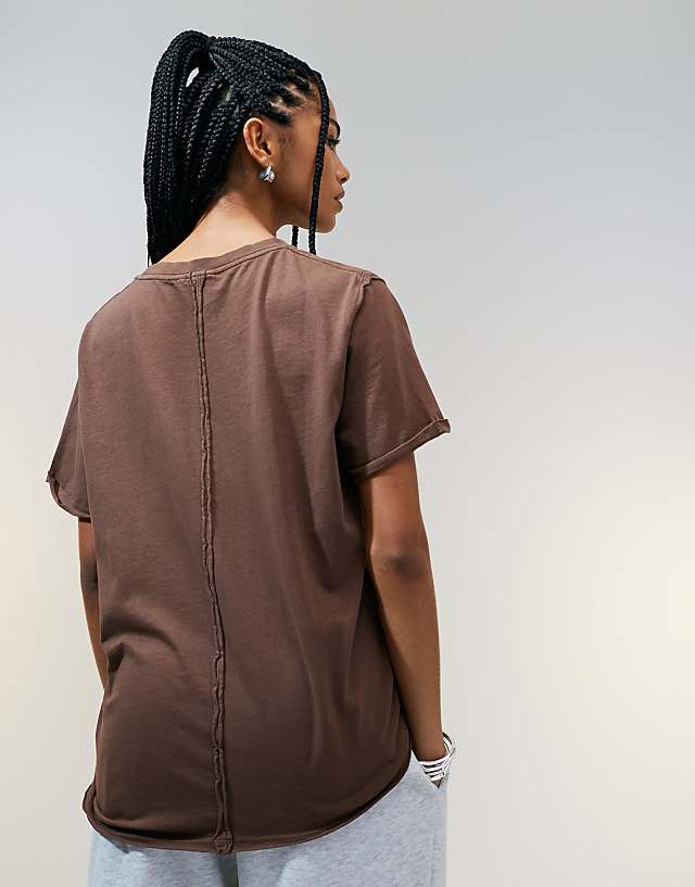 ASOS DESIGN Slouchy Raw Edge Regular Fit Washed T-shirt In Chocolate