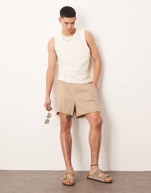 ASOS DESIGN Smart Bermuda Crop Linen Blend Shorts In Dark Stone