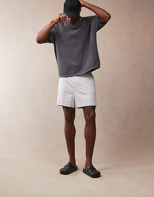 ASOS DESIGN Smart Bermuda Crop Linen Blend Shorts In Light Grey