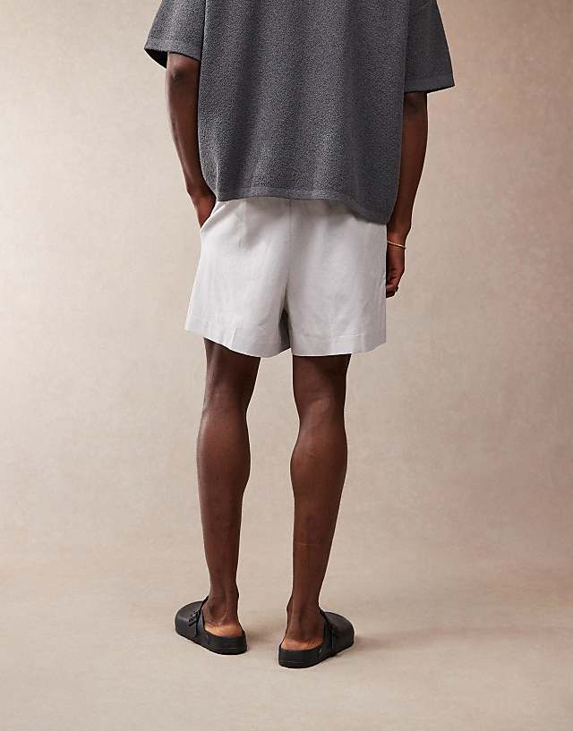 ASOS DESIGN Smart Bermuda Crop Linen Blend Shorts In Light Grey