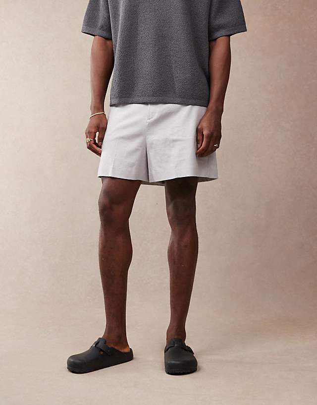 ASOS DESIGN Smart Bermuda Crop Linen Blend Shorts In Light Grey