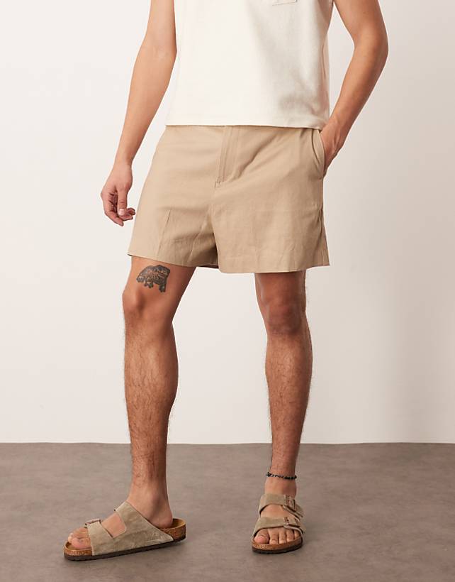 ASOS DESIGN smart bermuda crop linen blend shorts in dark stone