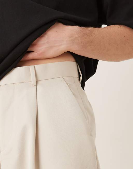 ASOS DESIGN Smart Extreme Wide Leg Trousers With Front Pleat In Stone