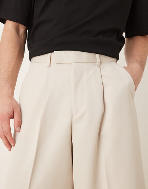 ASOS DESIGN Smart Extreme Wide Leg Trousers With Front Pleat In Stone
