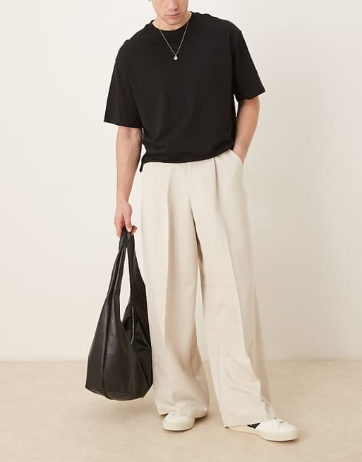 ASOS DESIGN Smart Extreme Wide Leg Trousers With Front Pleat In Stone
