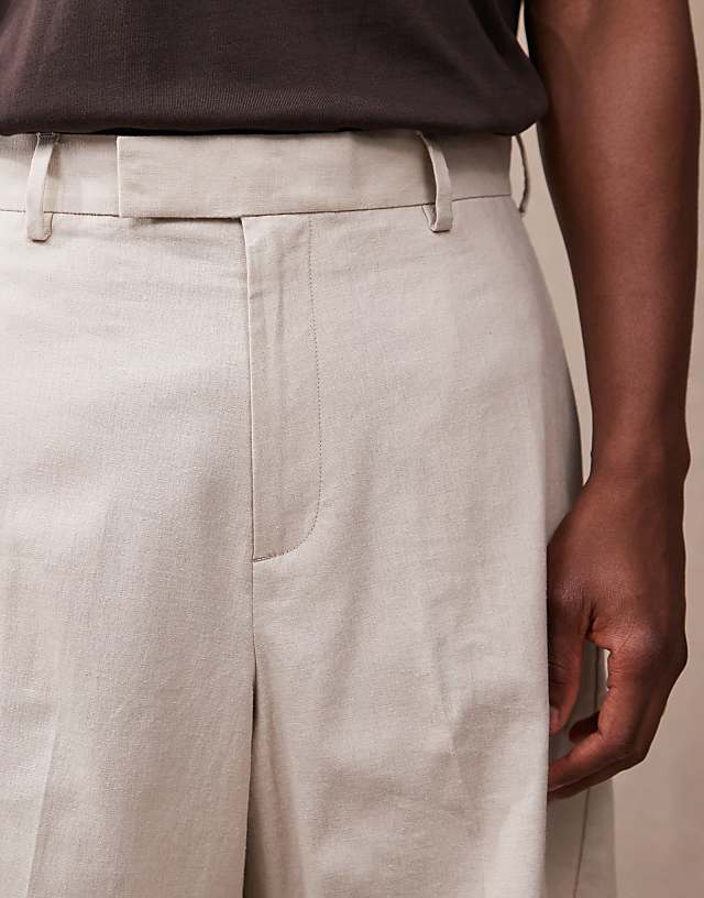 ASOS DESIGN Smart Linen Blend Bermuda Shorts In Stone