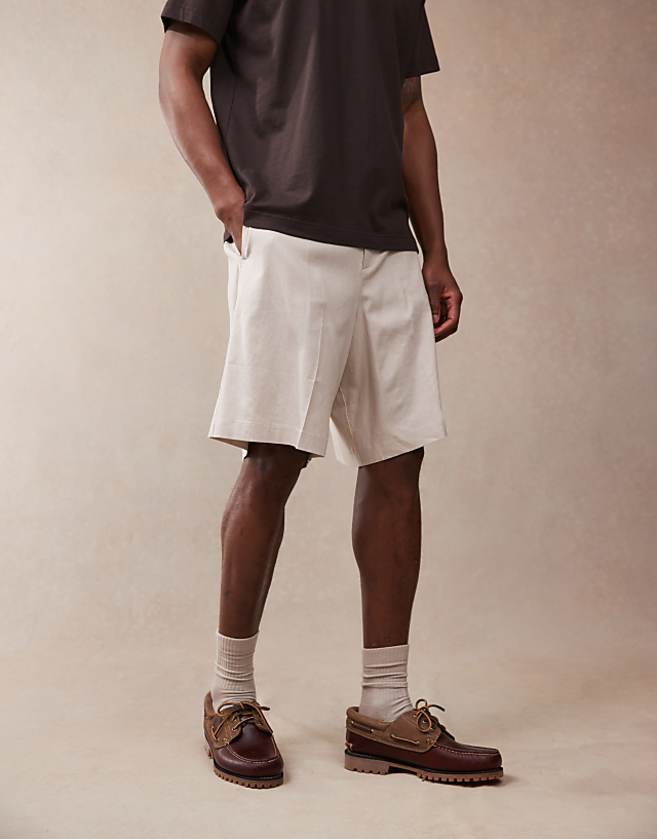 ASOS DESIGN smart linen blend bermuda shorts in stone