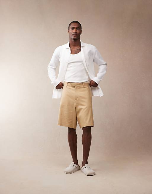 ASOS DESIGN Smart Linen Blend Bermuda Shorts In Tan