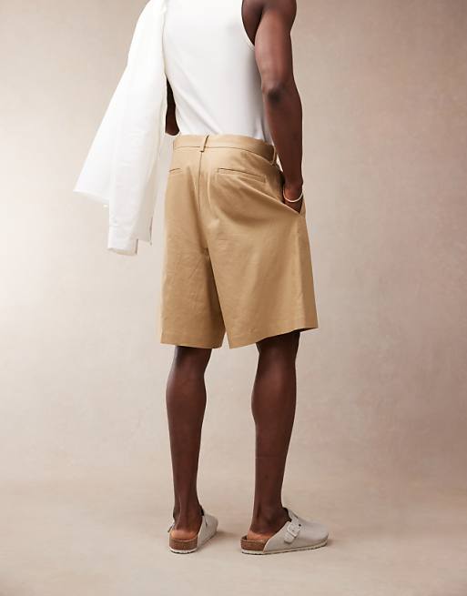 ASOS DESIGN Smart Linen Blend Bermuda Shorts In Tan