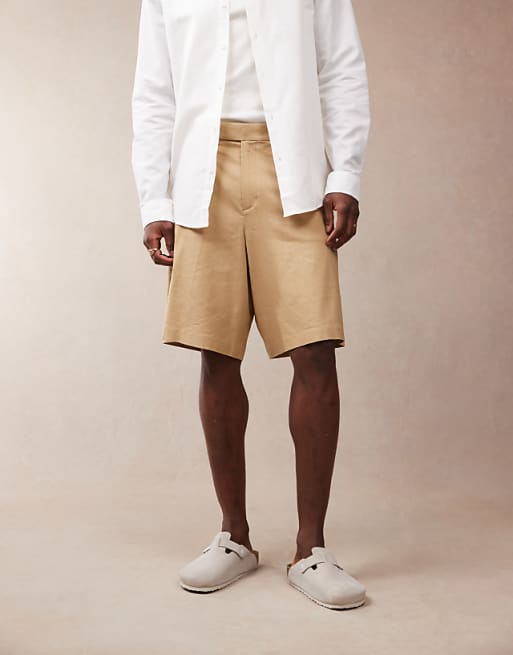 ASOS DESIGN smart linen blend bermuda shorts in tan