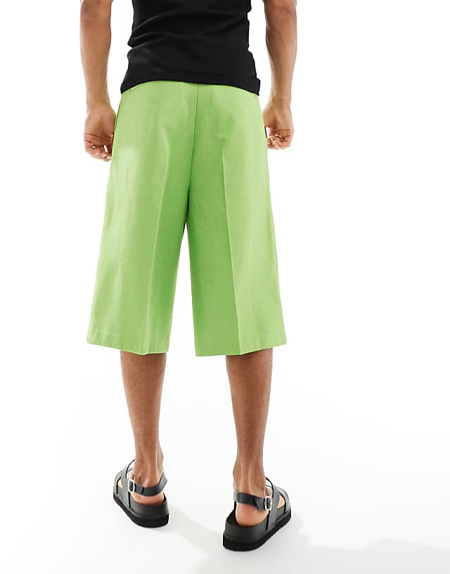 ASOS DESIGN Smart Linen Blend Longline Shorts In Bright Green
