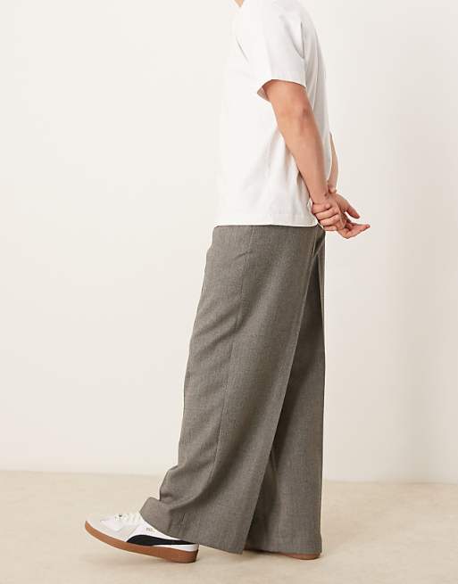 ASOS DESIGN Smart Loose Fit Trousers In Grey Wool Look Herringbone
