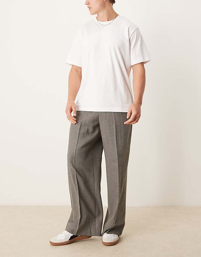 ASOS DESIGN Smart Loose Fit Trousers In Grey Wool Look Herringbone
