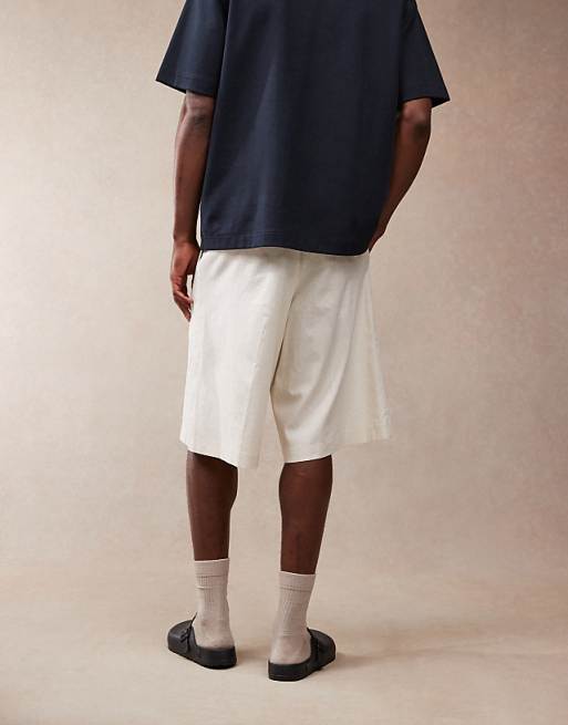 ASOS DESIGN Smart Oversized Bermuda Linen Blend Shorts In Ecru