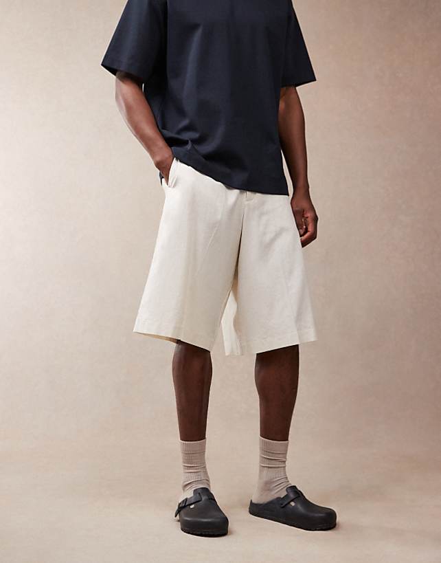 ASOS DESIGN Smart Oversized Bermuda Linen Blend Shorts In Ecru