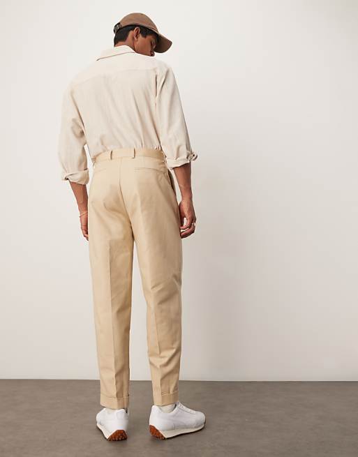 ASOS DESIGN Smart Oversized Tapered Cotton Chino Trousers In Stone