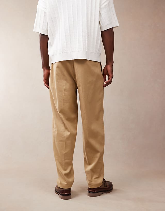 ASOS DESIGN Smart Oversized Tapered Linen Blend Trousers With Front Pleat In Camel