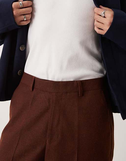 ASOS DESIGN Smart Oversized Tapered Trousers In Rust Speckled Wool Mix