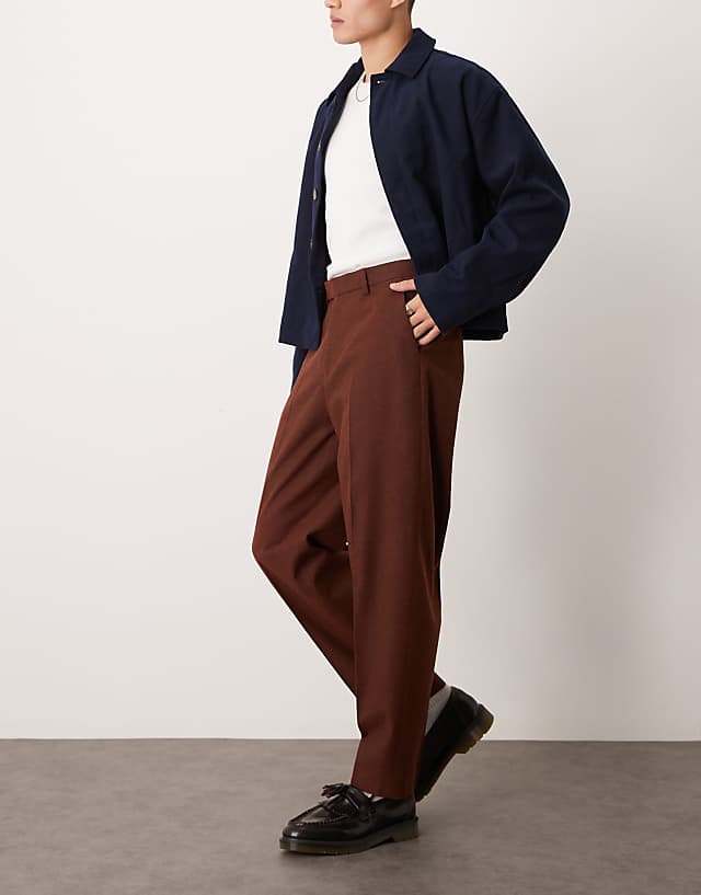 ASOS DESIGN smart oversized tapered trousers in rust speckled wool mix