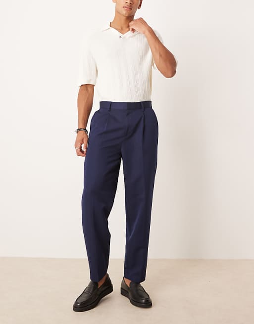 ASOS DESIGN Smart Oversized Tapered Trousers Navy