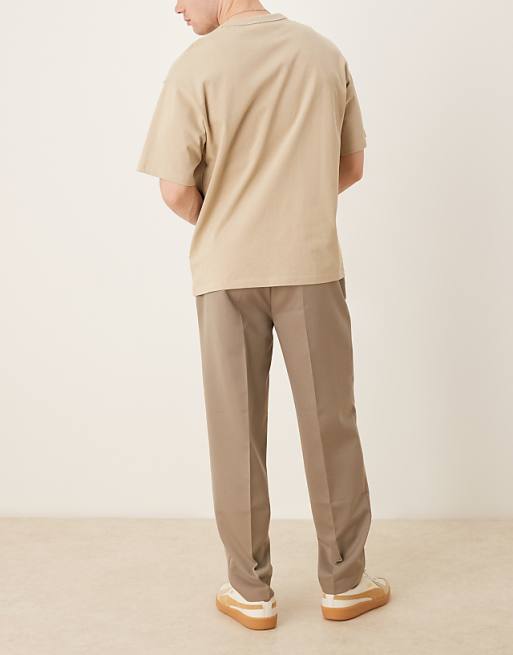 ASOS DESIGN Smart Oversized Tapered Trousers With Front Pleat In Dark Stone