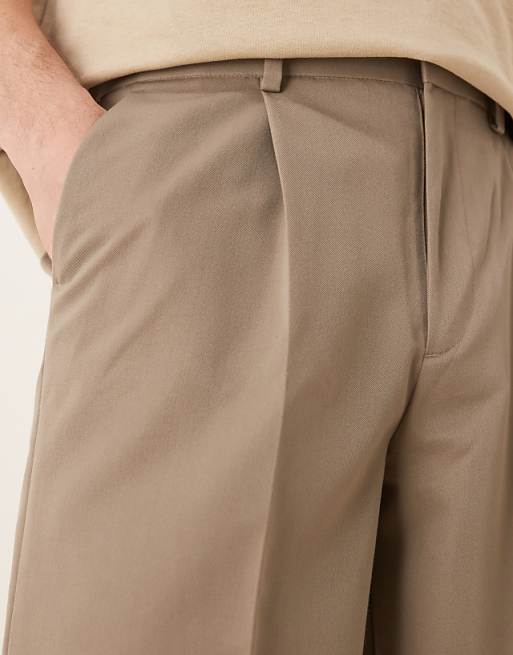 ASOS DESIGN Smart Oversized Tapered Trousers With Front Pleat In Dark Stone